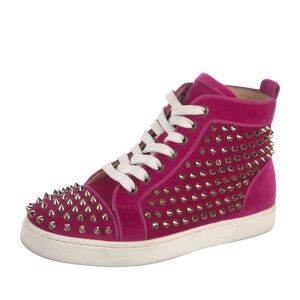 Christian Louboutin Pink Velvet Louis Spike High Top Sneaker